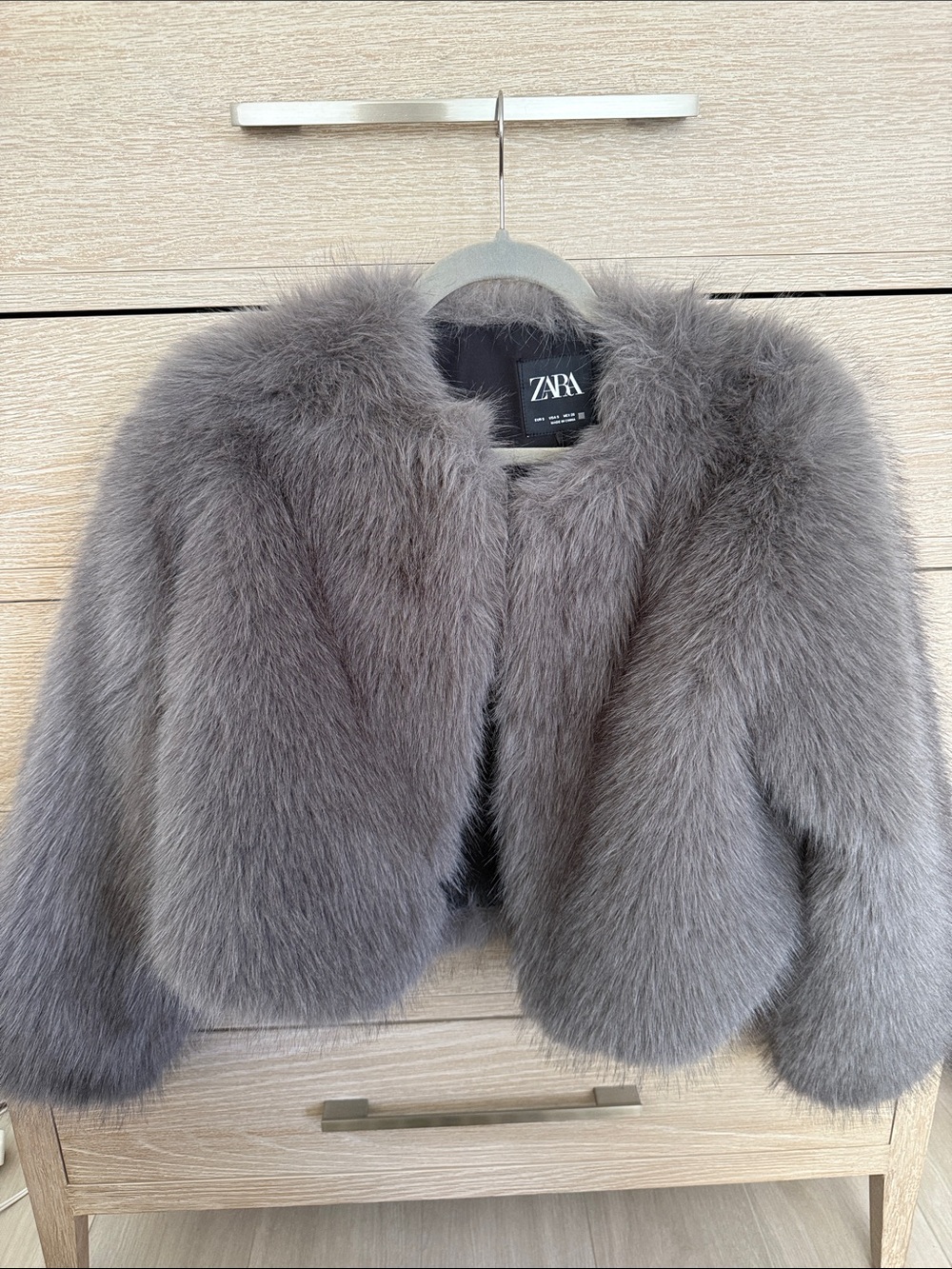 NWT! ZARA Gray Plush Faux Fur Cropped Coat-S
